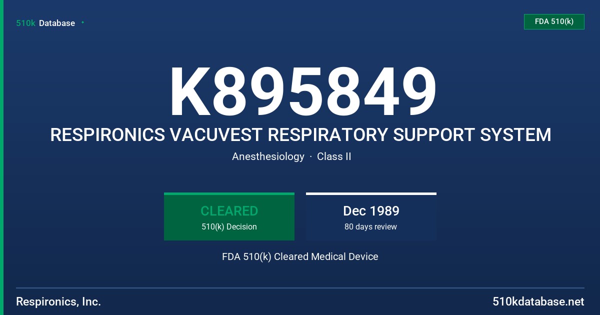 K895849 RESPIRONICS VACUVEST RESPIRATORY SUPPORT SYSTEM FDA 510(k) Cleared Medical Device