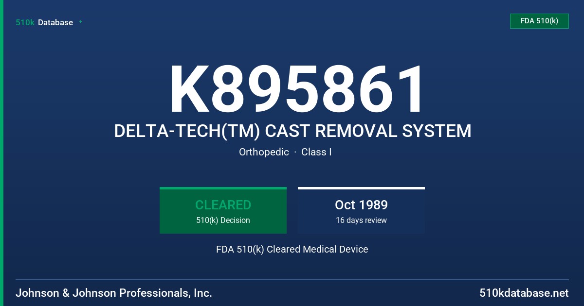 K895861 DELTA-TECH(TM) CAST REMOVAL SYSTEM FDA 510(k) Cleared Medical Device