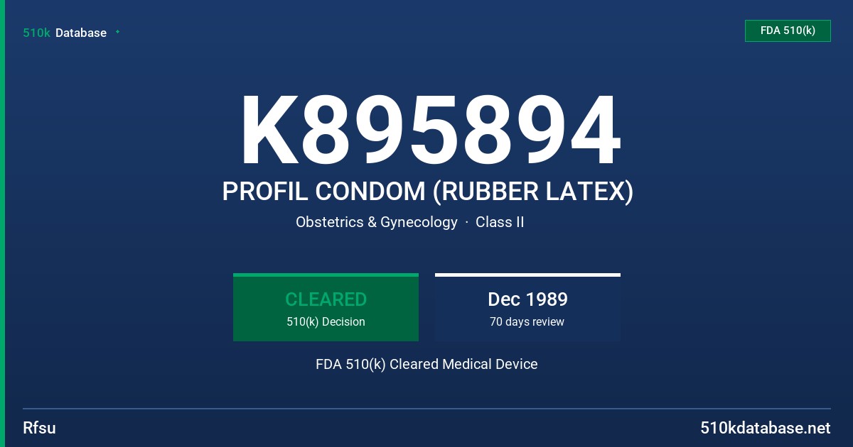 K895894 PROFIL CONDOM (RUBBER LATEX) FDA 510(k) Cleared Medical Device