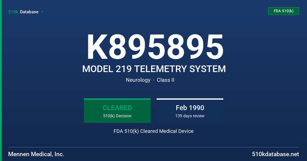 K895895 MODEL 219 TELEMETRY SYSTEM FDA 510(k) Cleared Medical Device