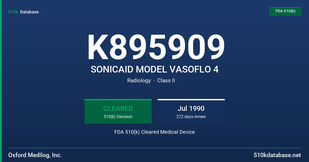 K895909 SONICAID MODEL VASOFLO 4 FDA 510(k) Cleared Medical Device