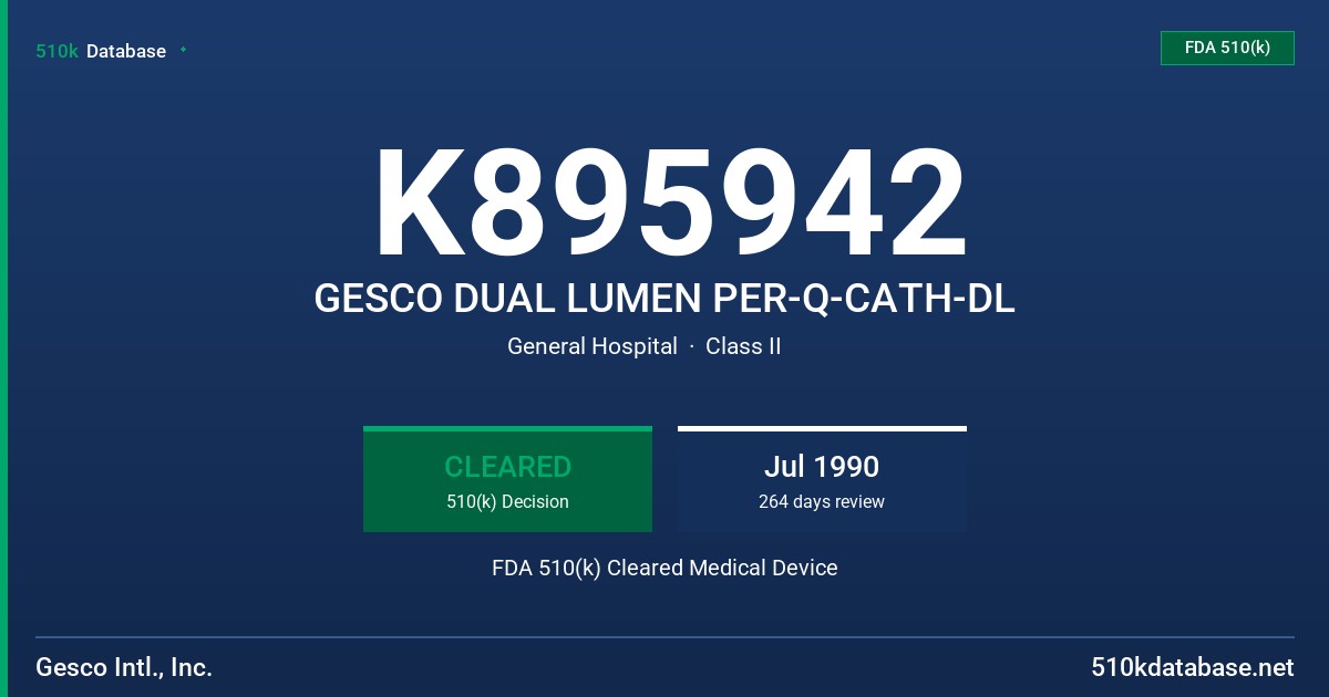 K895942 GESCO DUAL LUMEN PER-Q-CATH-DL FDA 510(k) Cleared Medical Device