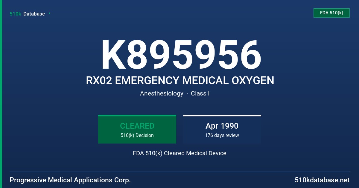 K895956 RX02 EMERGENCY MEDICAL OXYGEN FDA 510(k) Cleared Medical Device