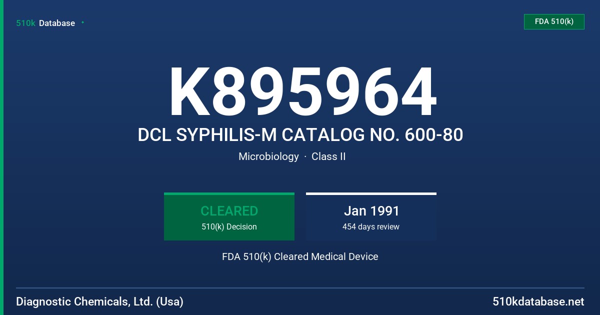 K895964 DCL SYPHILIS-M CATALOG NO. 600-80 FDA 510(k) Cleared Medical Device