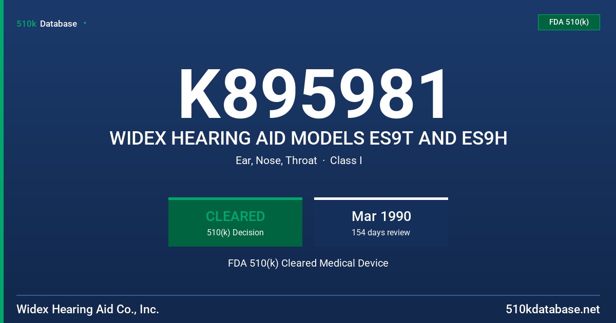 K895981 WIDEX HEARING AID MODELS ES9T AND ES9H FDA 510(k) Cleared Medical Device