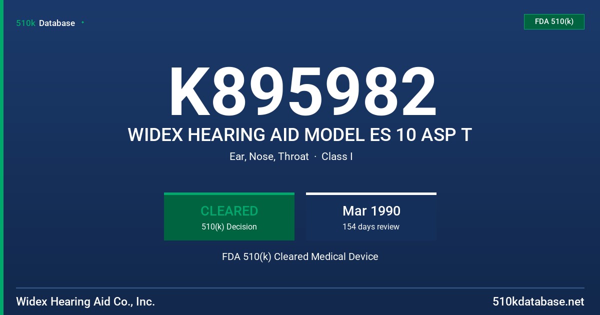 K895982 WIDEX HEARING AID MODEL ES 10 ASP T FDA 510(k) Cleared Medical Device