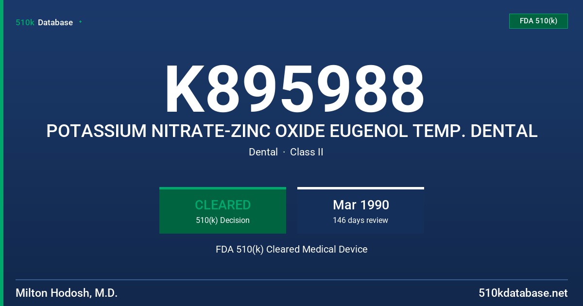 K895988 POTASSIUM NITRATE-ZINC OXIDE EUGENOL TEMP. DENTAL FDA 510(k) Cleared Medical Device