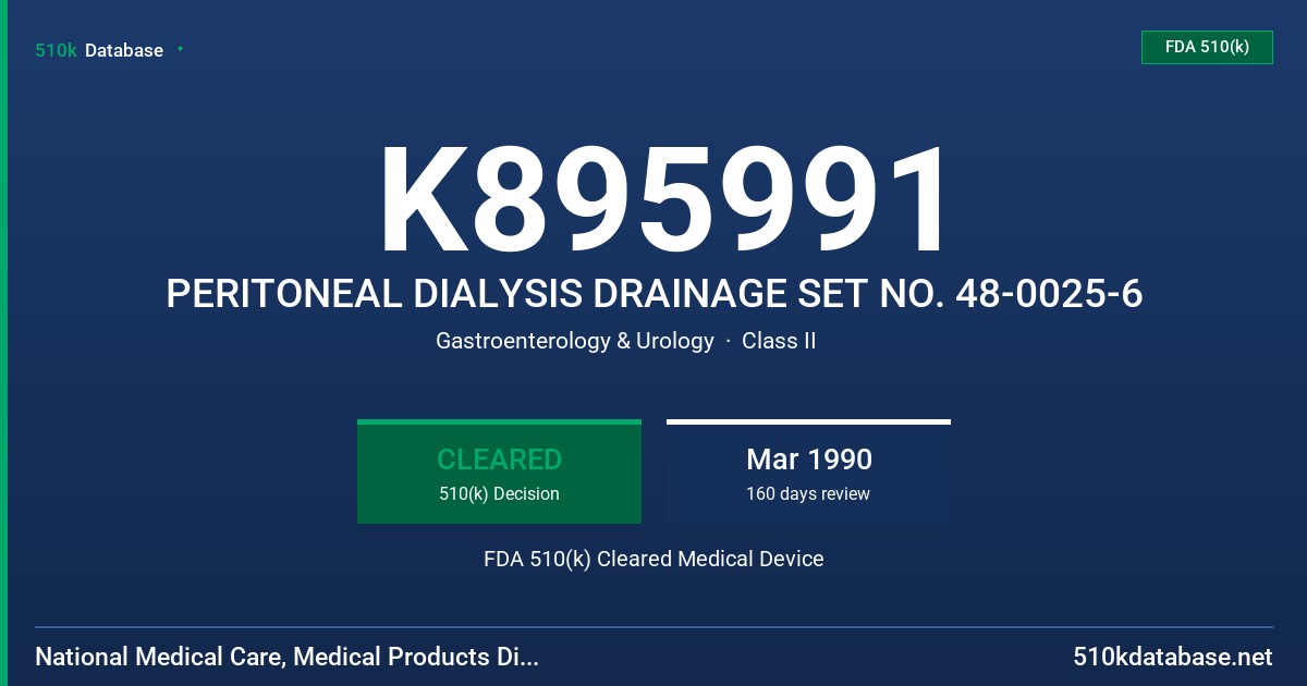 K895991 PERITONEAL DIALYSIS DRAINAGE SET NO. 48-0025-6 FDA 510(k) Cleared Medical Device