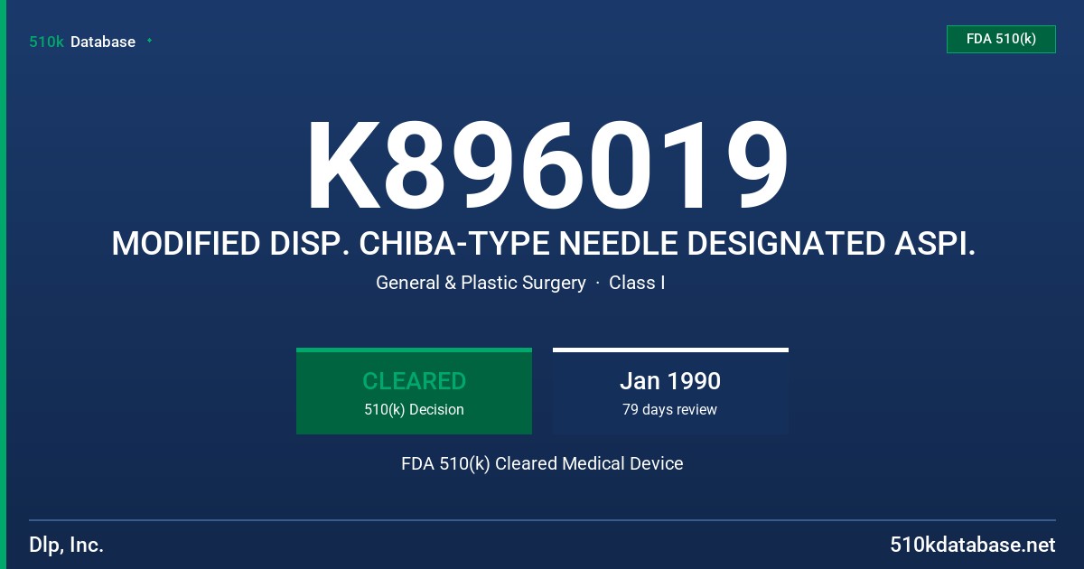 K896019 MODIFIED DISP. CHIBA-TYPE NEEDLE DESIGNATED ASPI. FDA 510(k) Cleared Medical Device