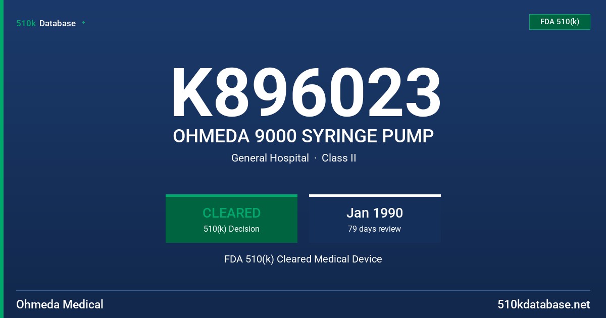 K896023 OHMEDA 9000 SYRINGE PUMP FDA 510(k) Cleared Medical Device