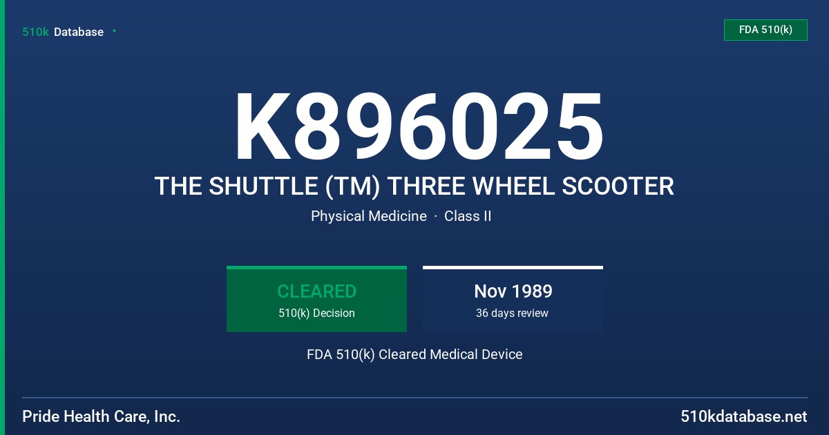 K896025 THE SHUTTLE (TM) THREE WHEEL SCOOTER FDA 510(k) Cleared Medical Device