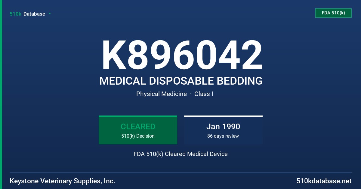 K896042 MEDICAL DISPOSABLE BEDDING FDA 510(k) Cleared Medical Device
