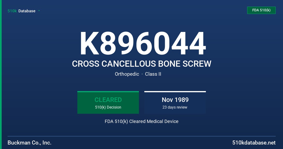 K896044 CROSS CANCELLOUS BONE SCREW FDA 510(k) Cleared Medical Device