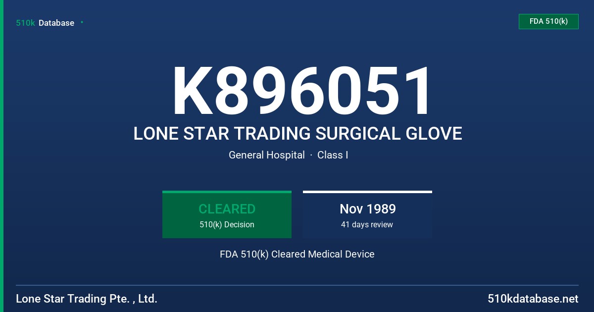 K896051 LONE STAR TRADING SURGICAL GLOVE FDA 510(k) Cleared Medical Device