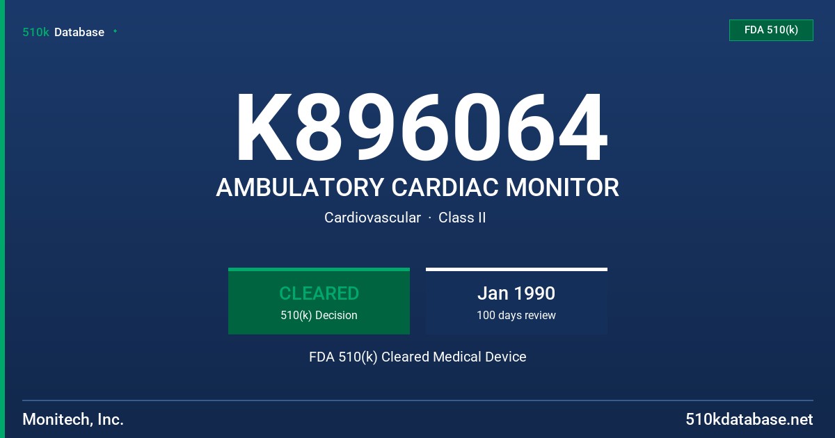 K896064 AMBULATORY CARDIAC MONITOR FDA 510(k) Cleared Medical Device