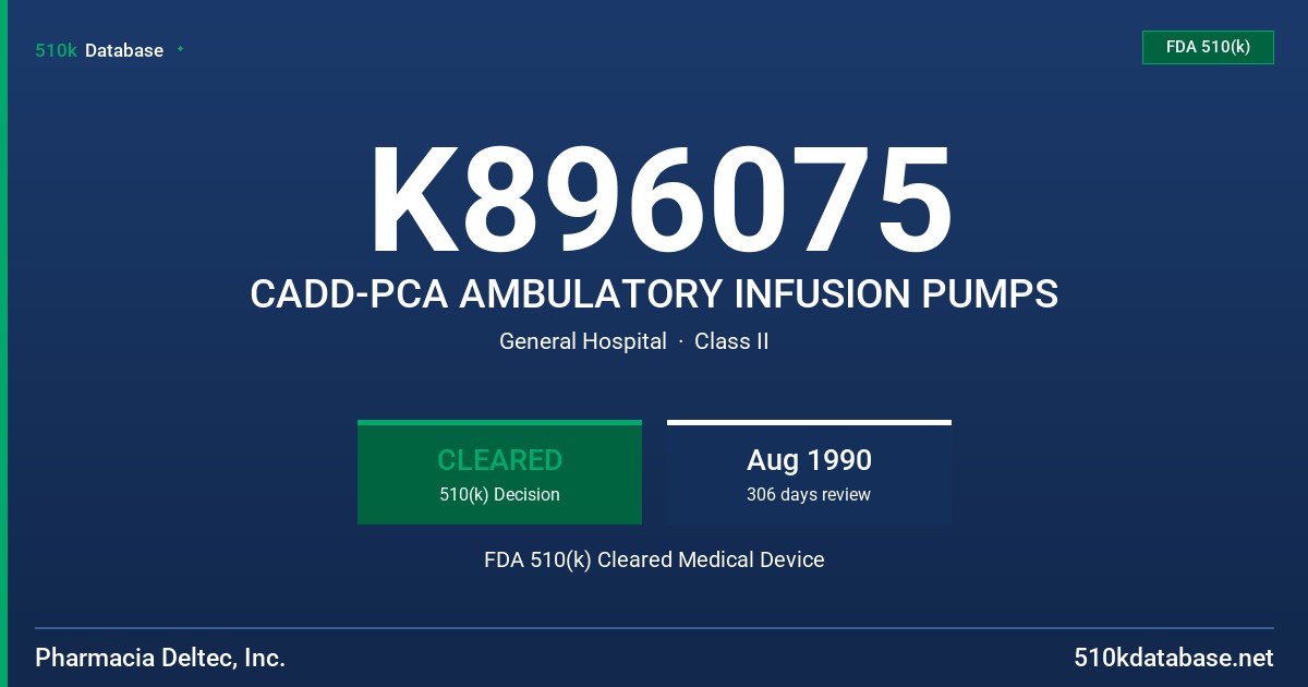 K896075 CADD-PCA AMBULATORY INFUSION PUMPS FDA 510(k) Cleared Medical Device