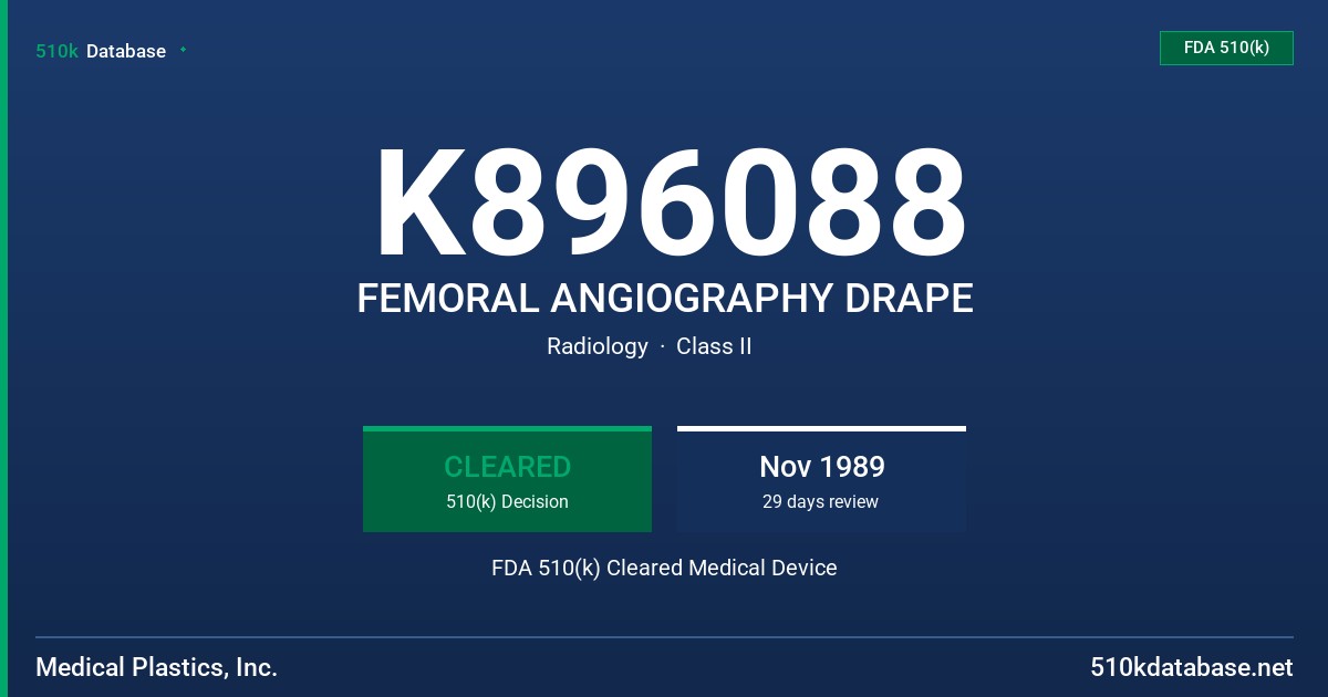 K896088 FEMORAL ANGIOGRAPHY DRAPE FDA 510(k) Cleared Medical Device