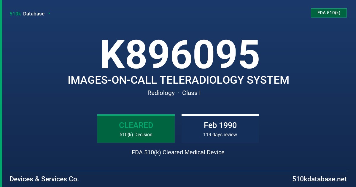 K896095 IMAGES-ON-CALL TELERADIOLOGY SYSTEM FDA 510(k) Cleared Medical Device