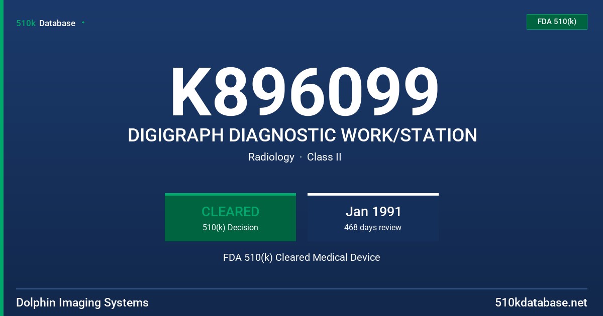 K896099 DIGIGRAPH DIAGNOSTIC WORK/STATION FDA 510(k) Cleared Medical Device