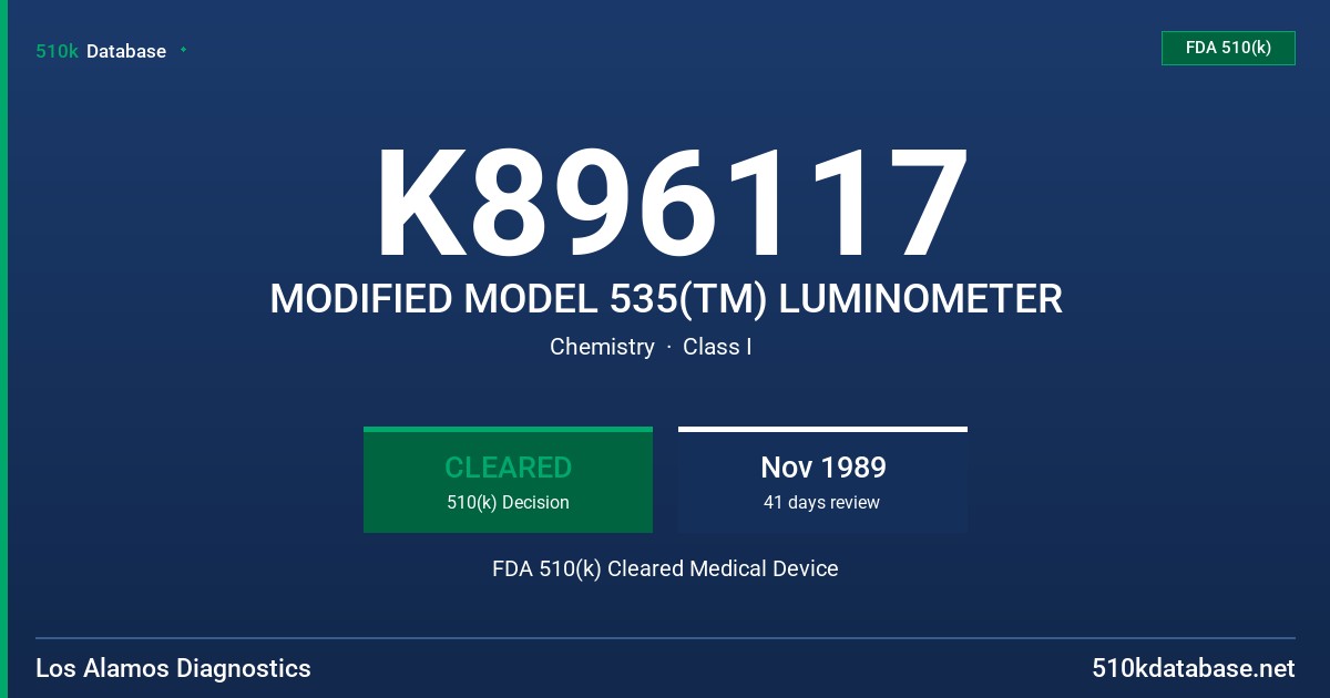 K896117 MODIFIED MODEL 535(TM) LUMINOMETER FDA 510(k) Cleared Medical Device