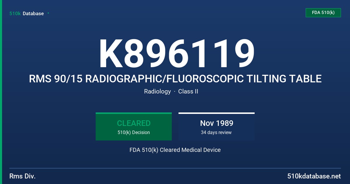 K896119 RMS 90/15 RADIOGRAPHIC/FLUOROSCOPIC TILTING TABLE FDA 510(k) Cleared Medical Device