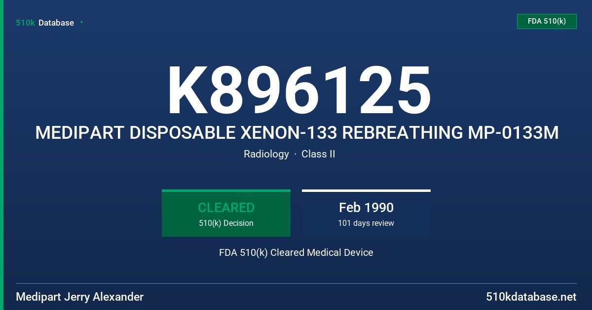 K896125 MEDIPART DISPOSABLE XENON-133 REBREATHING MP-0133M FDA 510(k) Cleared Medical Device