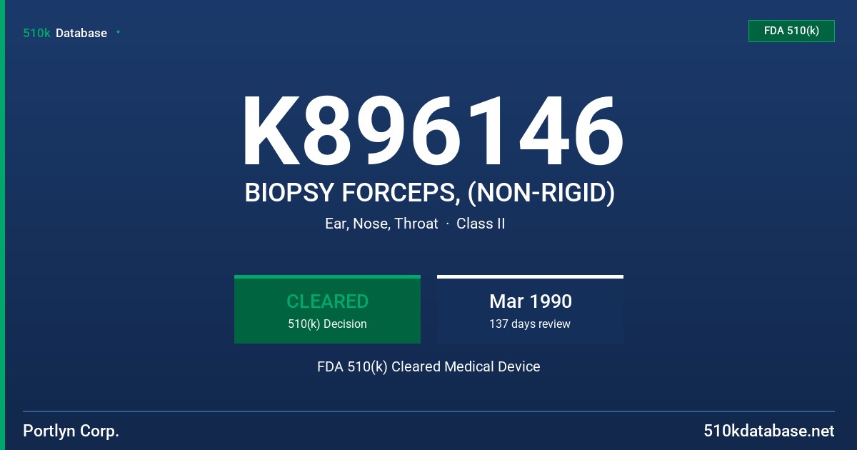 K896146 BIOPSY FORCEPS, (NON-RIGID) FDA 510(k) Cleared Medical Device
