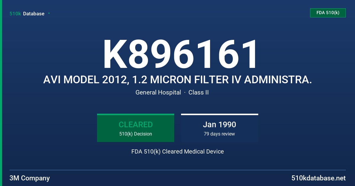 K896161 AVI MODEL 2012, 1.2 MICRON FILTER IV ADMINISTRA. FDA 510(k) Cleared Medical Device