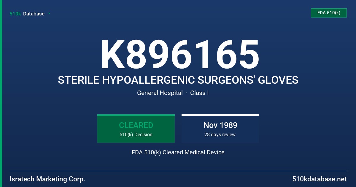 K896165 STERILE HYPOALLERGENIC SURGEONS' GLOVES FDA 510(k) Cleared Medical Device