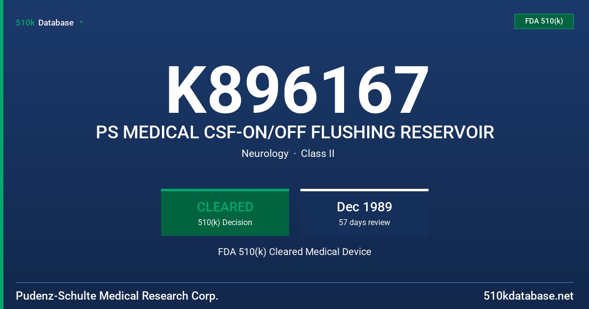 K896167 PS MEDICAL CSF-ON/OFF FLUSHING RESERVOIR FDA 510(k) Cleared Medical Device