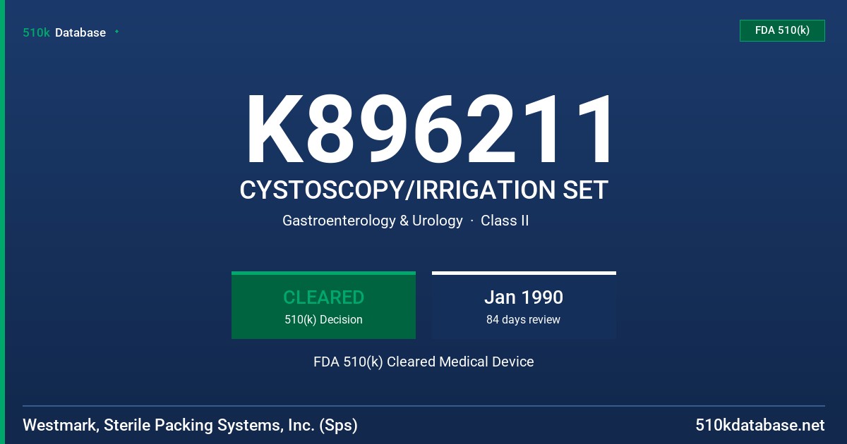 K896211 CYSTOSCOPY/IRRIGATION SET FDA 510(k) Cleared Medical Device