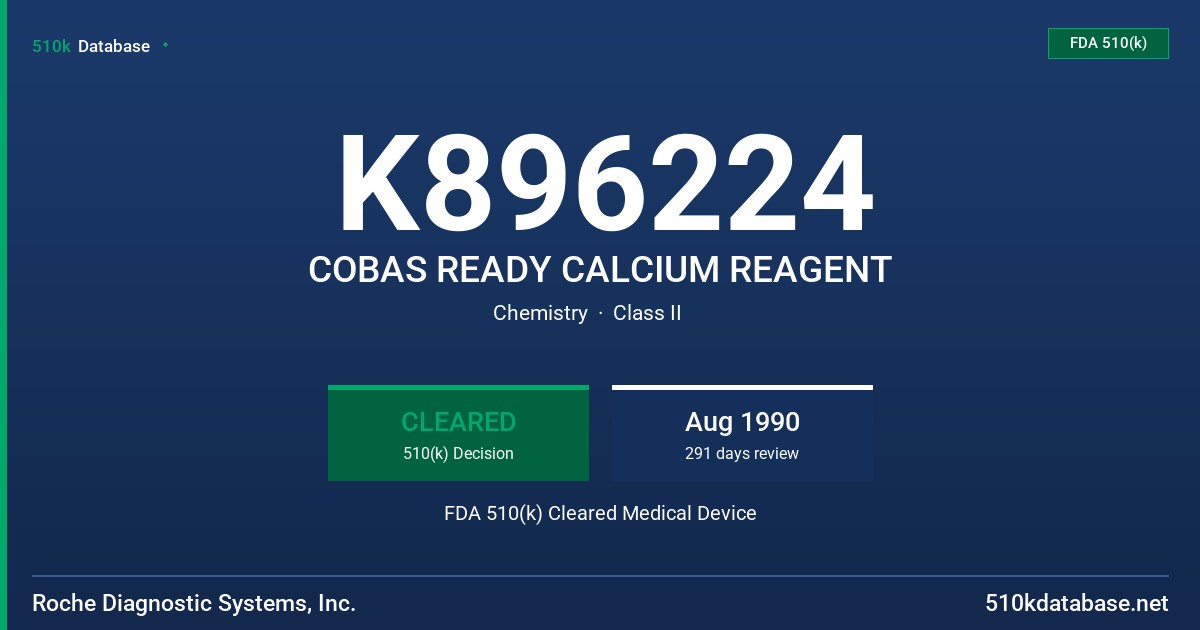 K896224 COBAS READY CALCIUM REAGENT FDA 510(k) Cleared Medical Device