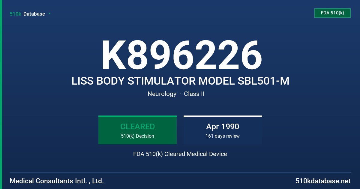 K896226 LISS BODY STIMULATOR MODEL SBL501-M FDA 510(k) Cleared Medical Device