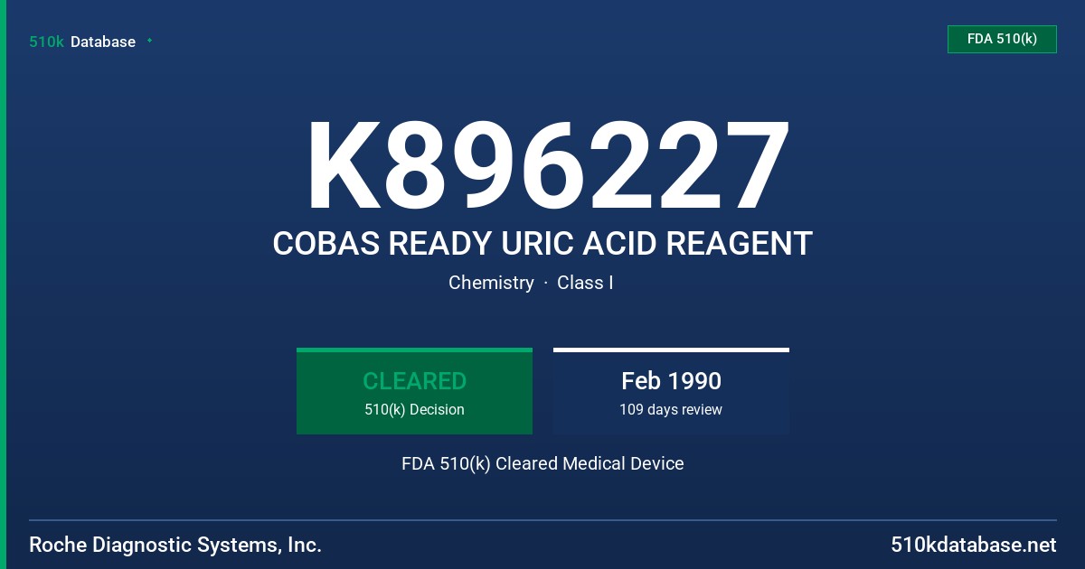 K896227 COBAS READY URIC ACID REAGENT FDA 510(k) Cleared Medical Device