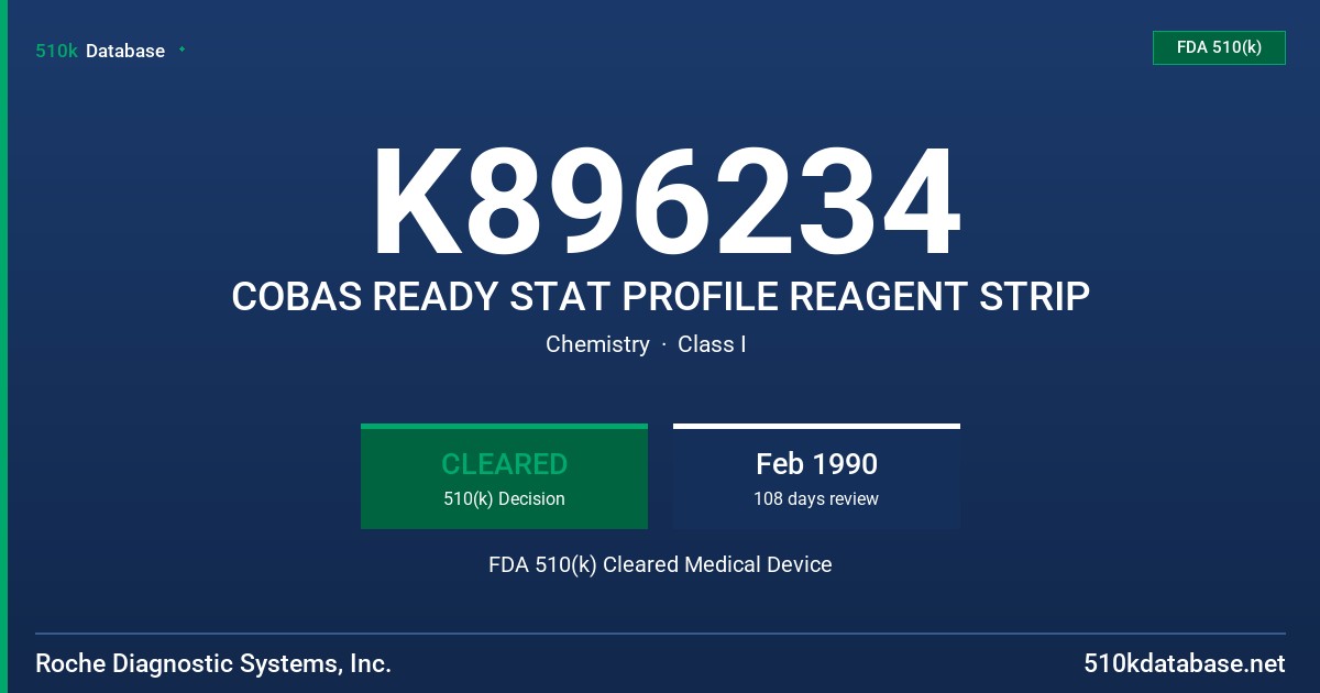 K896234 COBAS READY STAT PROFILE REAGENT STRIP FDA 510(k) Cleared Medical Device