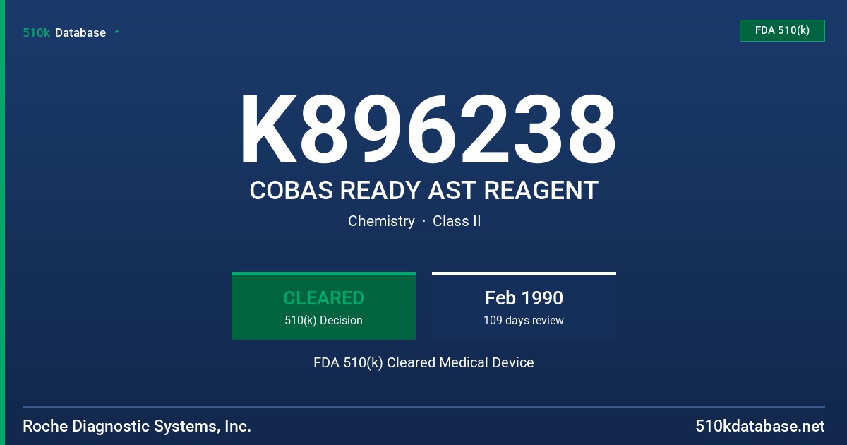 K896238 COBAS READY AST REAGENT FDA 510(k) Cleared Medical Device