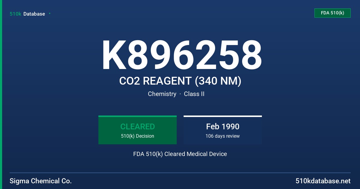 K896258 CO2 REAGENT (340 NM) FDA 510(k) Cleared Medical Device
