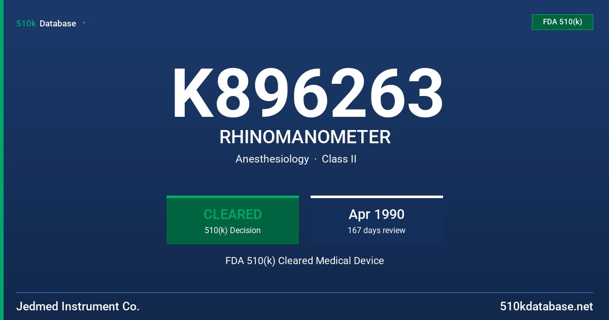 K896263 RHINOMANOMETER FDA 510(k) Cleared Medical Device