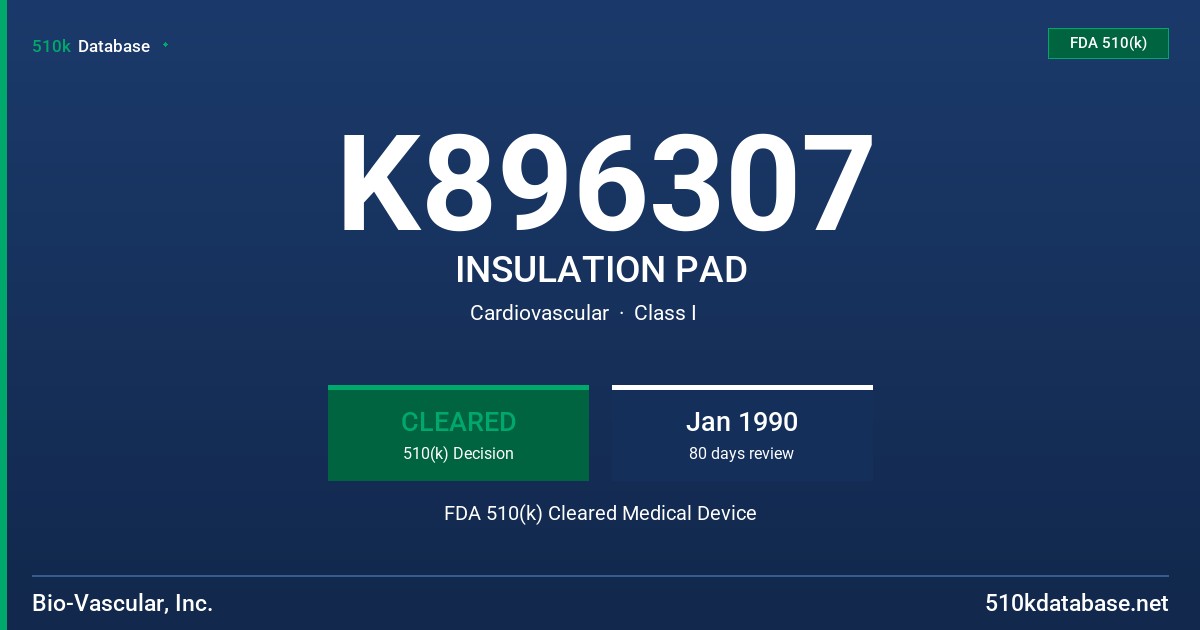K896307 INSULATION PAD FDA 510(k) Cleared Medical Device