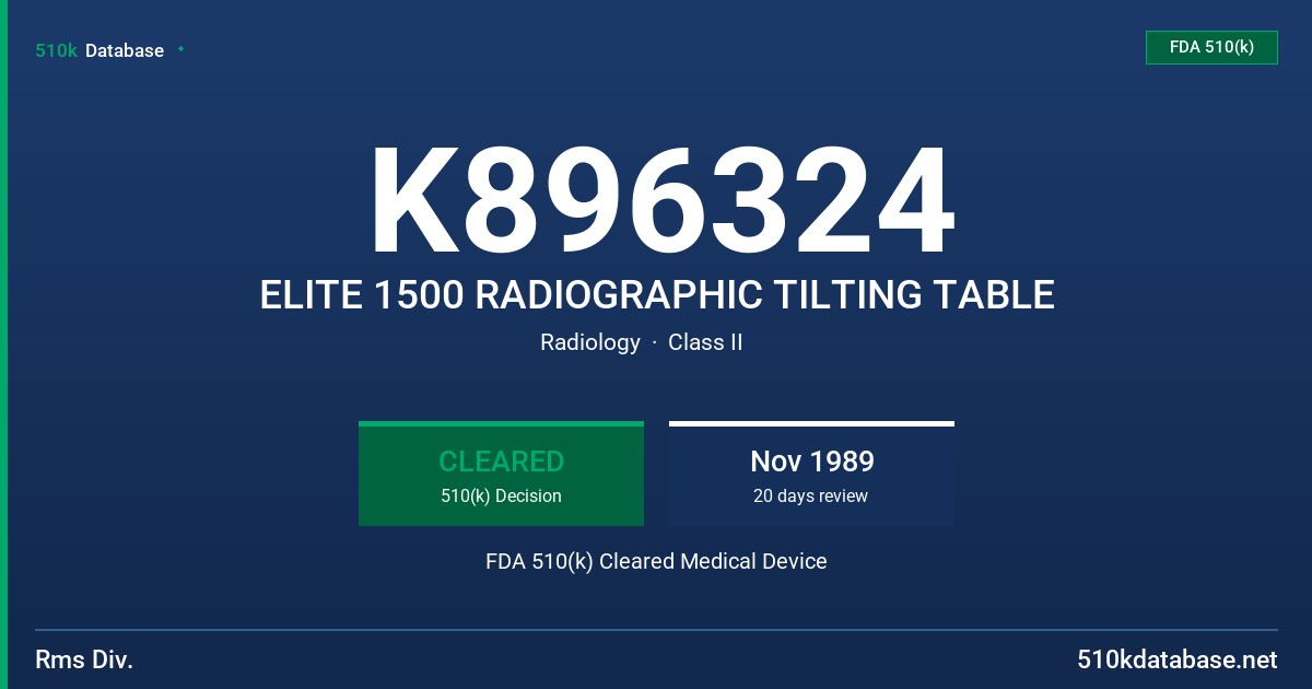 K896324 ELITE 1500 RADIOGRAPHIC TILTING TABLE FDA 510(k) Cleared Medical Device