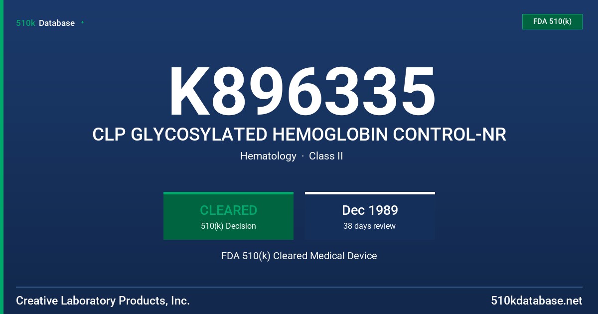K896335 CLP GLYCOSYLATED HEMOGLOBIN CONTROL-NR FDA 510(k) Cleared Medical Device