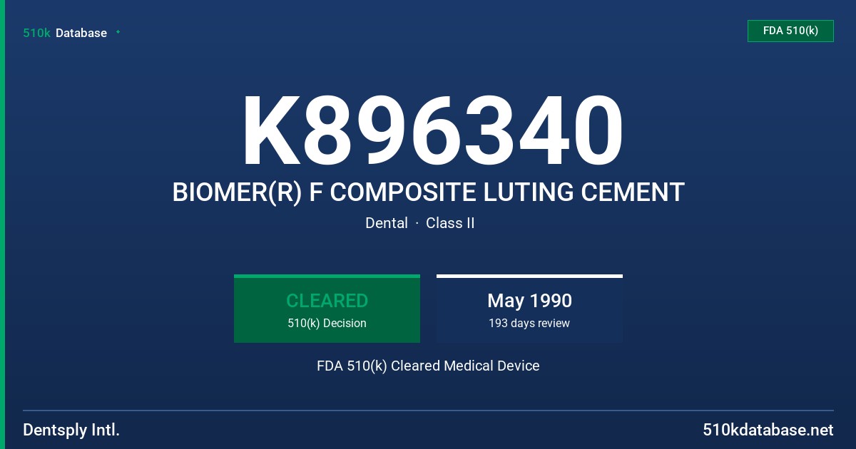 K896340 BIOMER(R) F COMPOSITE LUTING CEMENT FDA 510(k) Cleared Medical Device