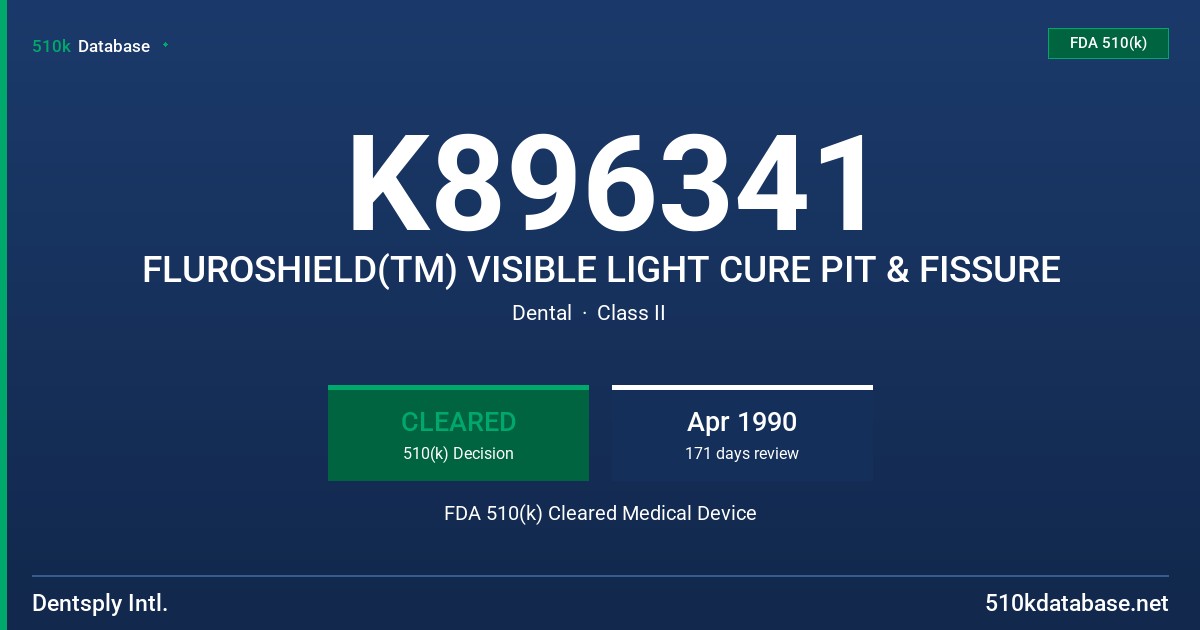 K896341 FLUROSHIELD(TM) VISIBLE LIGHT CURE PIT & FISSURE FDA 510(k) Cleared Medical Device