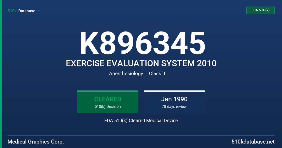 K896345 EXERCISE EVALUATION SYSTEM 2010 FDA 510(k) Cleared Medical Device