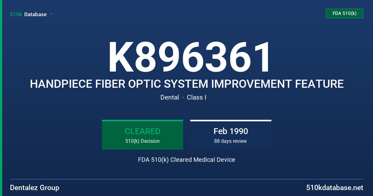K896361 HANDPIECE FIBER OPTIC SYSTEM IMPROVEMENT FEATURE FDA 510(k) Cleared Medical Device