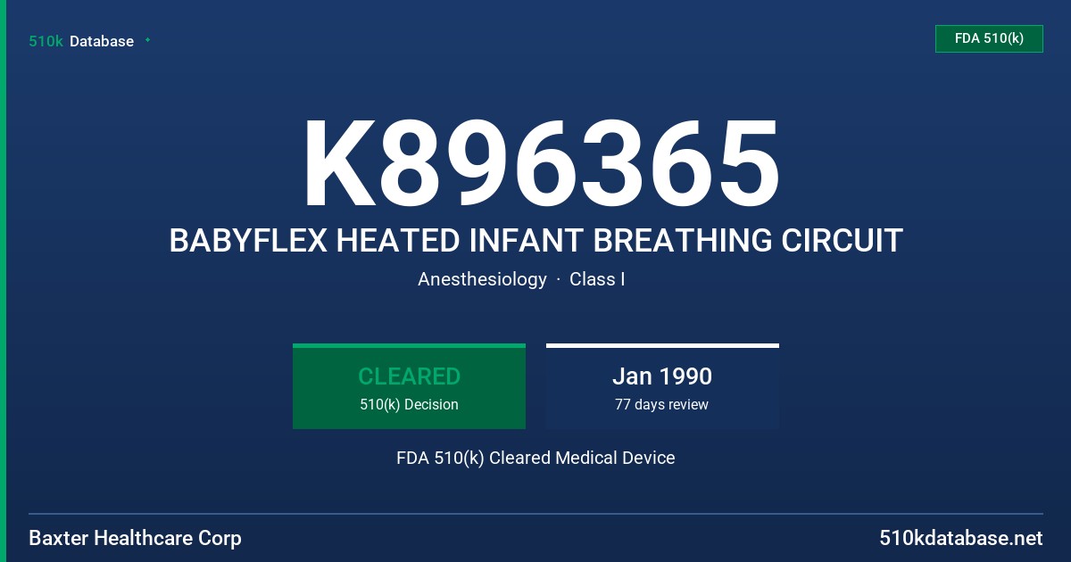 K896365 BABYFLEX HEATED INFANT BREATHING CIRCUIT FDA 510(k) Cleared Medical Device