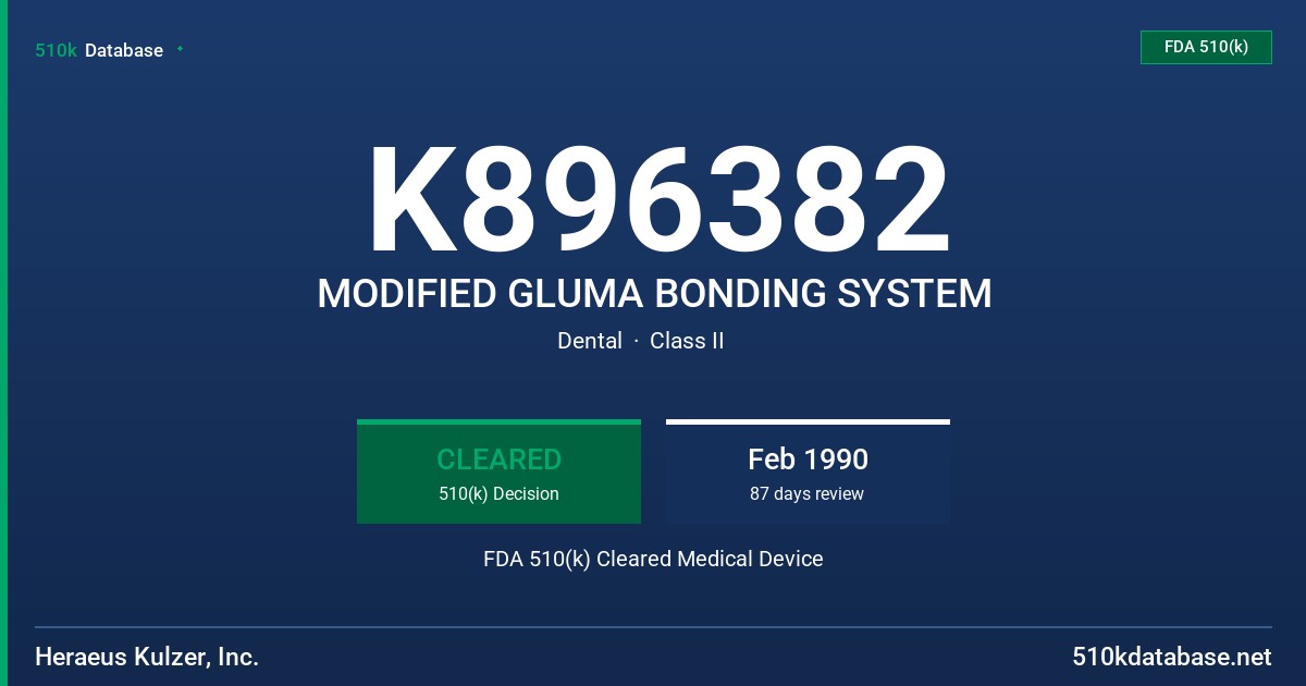 K896382 MODIFIED GLUMA BONDING SYSTEM FDA 510(k) Cleared Medical Device