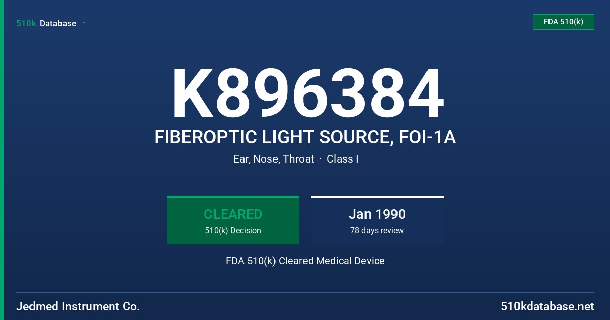 K896384 FIBEROPTIC LIGHT SOURCE, FOI-1A FDA 510(k) Cleared Medical Device