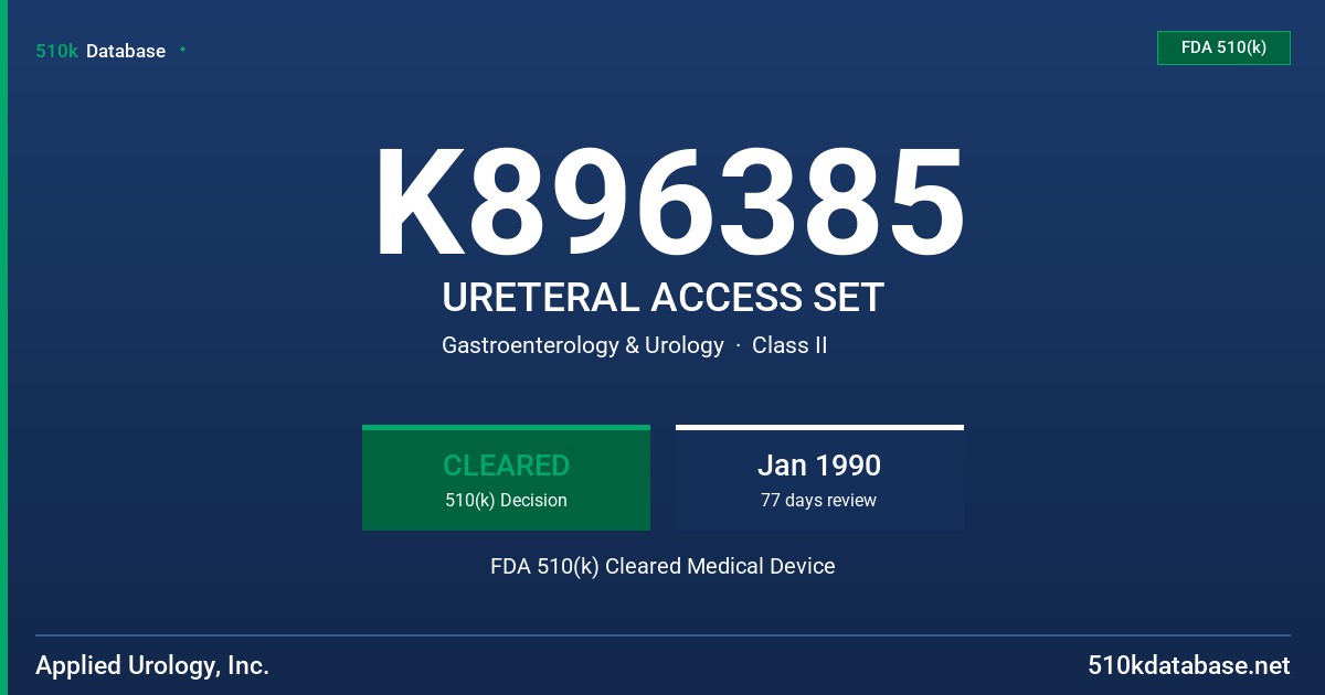 K896385 URETERAL ACCESS SET FDA 510(k) Cleared Medical Device