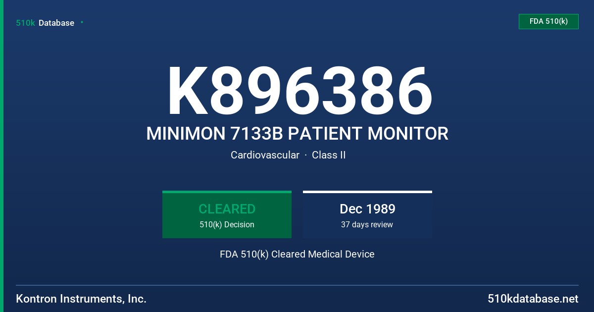 K896386 MINIMON 7133B PATIENT MONITOR FDA 510(k) Cleared Medical Device